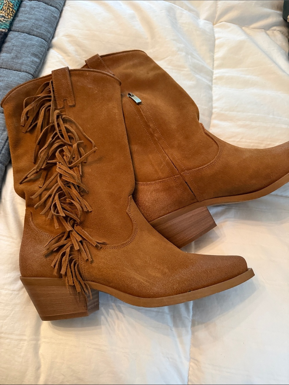 Sundance Suede Fringe Ankle Boots - Cognac Brown